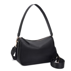 HKCLUF Umhängetasche Damen PU Leder Handtasche Damen Tasche Damen Schultertasche Damen Crossbody Bag Damen mit 2 Austauschbar Schultergurt (Schwarz)