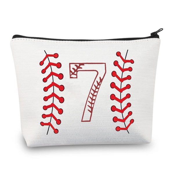 LEVLO Initial 0-9 Lucky Charm Baseball Number Gift Baseball Initial Letter Jersey Number Makeup Bag for Women Girls, Initial 7 Bag