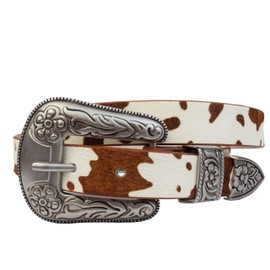 Axesoria Cow Hair Leather Belt w. Western Buckle set Brown M