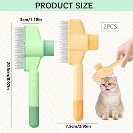 2 Stück Fellblitz Bürste Katze mit Langen und Kurzen Edelstahlmetallzähnen und Entriegelungsknopf zum Entfernen Von Matthaar für Langhaar und Kurzhaarkatzen