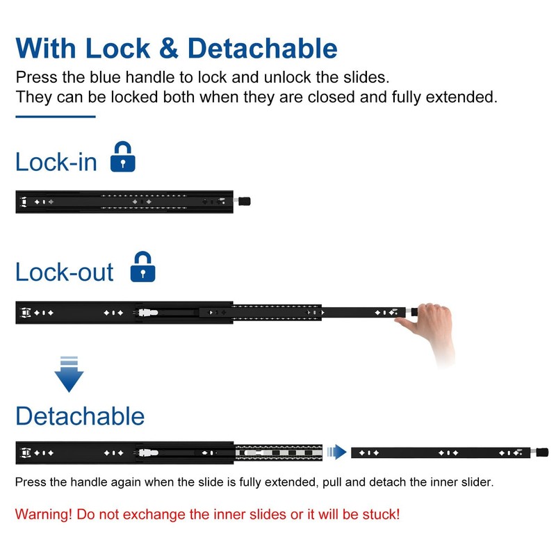 VADANIA 12" Black Heavy Duty Drawer Slide with Lock #D53,