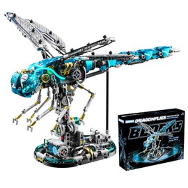 Mechanical Dragonfly Building Set for Adults, Multi-Jointed Movement with Ice Blue Accents, Insect Building Blocks Toy with Display Stand, Ideal Gift for Girls Boys Teens Age 12+（866 PCS)(Dragonfly)