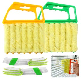 HAOHOMIO 4Pcs Blind Cleaner Duster Tool Set with 7-Finger & 3-Finger Brushes，Washable Multi-Surface Dusting Kit for Wood Blinds, Venetian Blinds, AC Vents, Car Vents, Shutters & Fans (Yellow+Green)