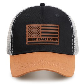 American Flag Trucker Hat - Best Dad Ever - Fathers Day, Christmas & Birthday Gifts for Dad from Son or Daughter - Black