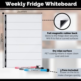 Magnetic Innovations A4 Fridge Weekly Planner Whiteboard, Ideal for Notes, Meal Planning and Reminders