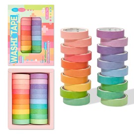 Cinta Washi 20 Rollos Colores Sólidos 10mmx2m, Cinta Adhesiva Decorativa para Manualidades, Scrapbooking, Envoltorios, Oficina, Multicolor, Fácil de Cortar a Mano