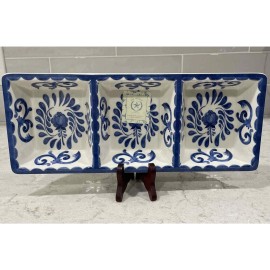 Artisan De Luxe BLUE ROSE SCROLL MELAMINE 3 Bowl DIVIDED Serving Tray The Prairie Artisan De Lux