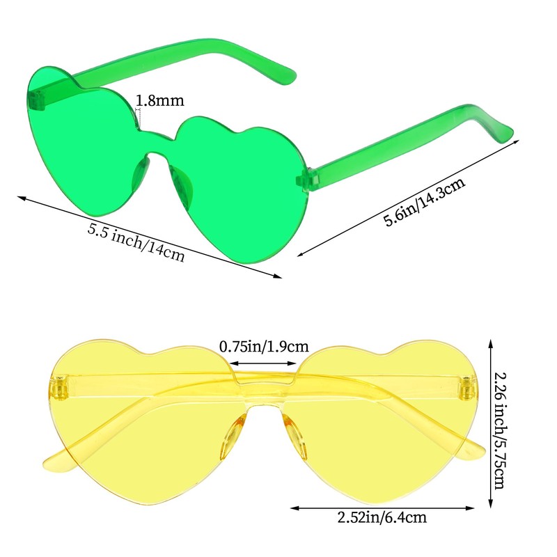 Fengek 6 Pcs Heart Shape Sunglasses Frameless Transparent Glasses Party