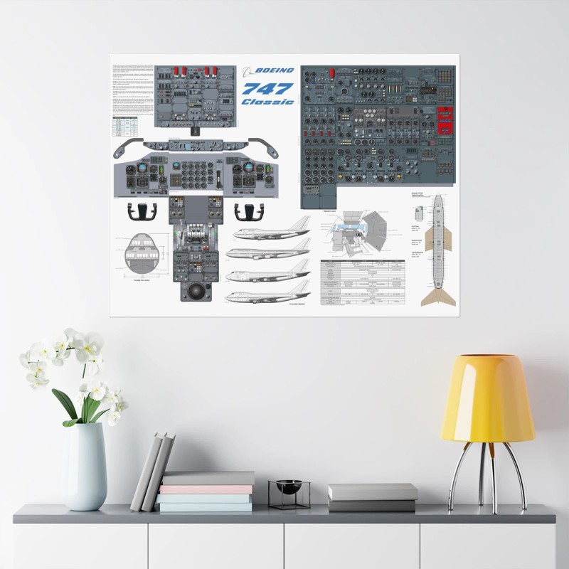 Cucure2016 Boeing 747 Classic Cockpit Poster 36in x 48in -
