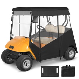 Golf Cart Enclosure 2 Passenger for Ezgo TXT,600D Waterproof Clear Rain Cover Driving Enclosure 2 Seater,Full Roll Up 3 Sided Transparent Windows&door with Heavy Duty Zipper,Side Mirrors Openings
