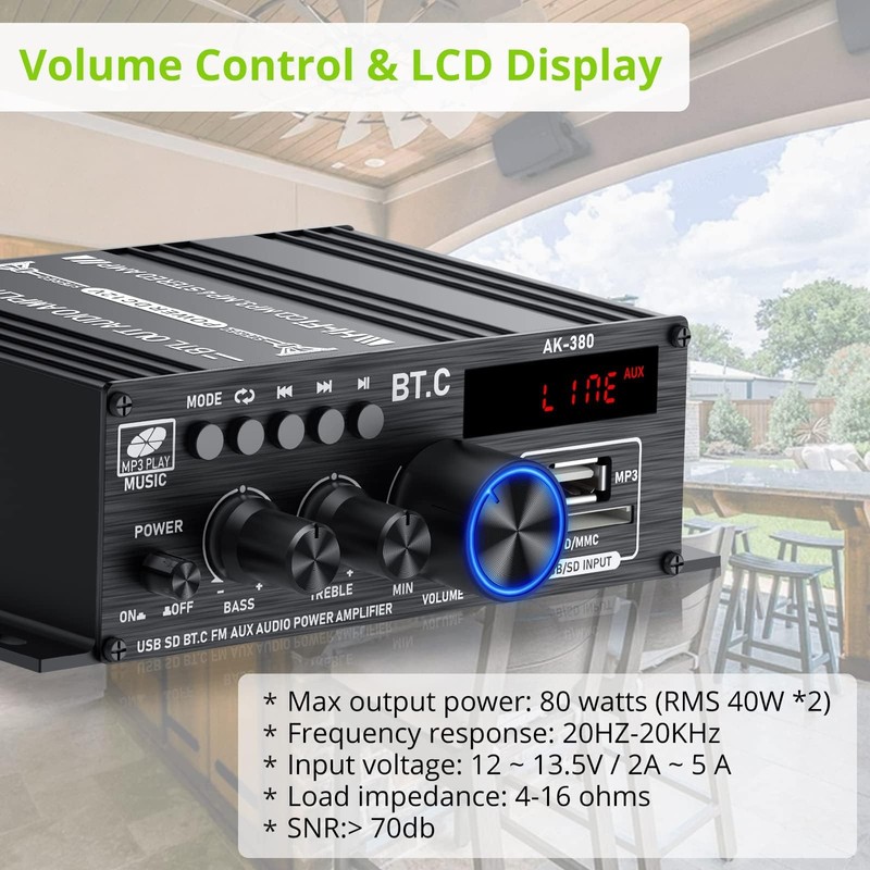 LiNKFOR Stereo Audio Amplifier Bluetooth 5.0 Amplifier Receiver HiFi 40W