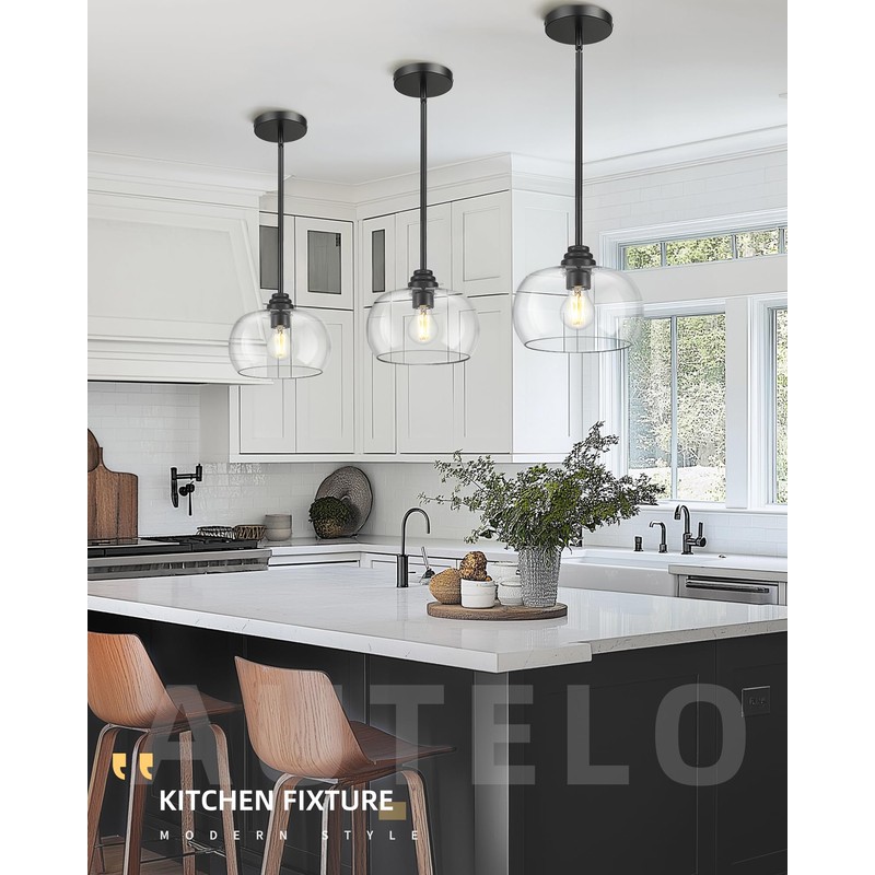 AUTELO Black Pendant Lights Kitchen Island, 1-Light Pendant Lights in