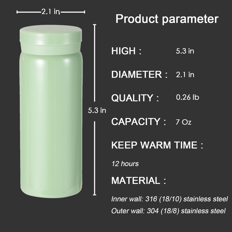 Mini Thermos Cute Water Bottle - 7 oz Tiny Insulated