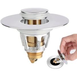 Davpo Universal Bathroom Sink Drain Stopper - Upgraded Spring Bullet Core Wash Basin Rebound Sink Drain Stainless Steel Bounce Pop Up Filter Push Type Converter for 1.1-1.5inch Silver