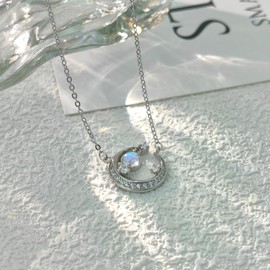 HUACAI Diary 925 Sterling Silver Necklace with Moonstone for Women Ladies - Perfect Chain for Romantic Dates, Parties, and Daily Wear - Jewellery Set Gift (Blue Moon-A)