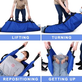 BOTUWASE Transfer Blanket All-Purpose Bed Positioning Pad with Reinforced Handles40”X55” Caring Physically Challenged People Elderly Patient，Blue