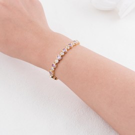 G&GEMSJEW 14K Gold Plated Heart CZ Tennis Bracelet (6.5 Inches-7.5 Inches) (Pink, 6.5 Inches)