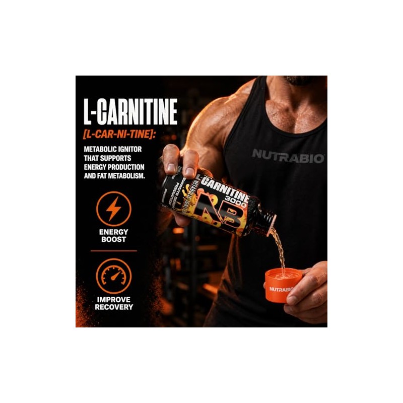 NutraBio – L-Carnitine Liquid Shots – 3000mg – 10mg of