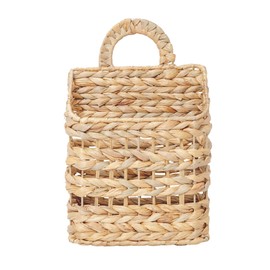 Rustic Handwoven Water Hyacinth Wall Basket with Robust Metal Frame, Ideal for Farmhouse Decor, Garden Organization & Versatile Home Use