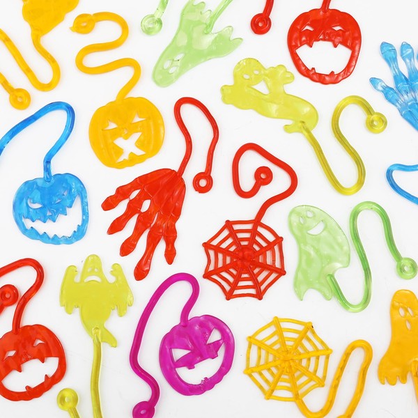 Pack of 48 Sticky Hands, Funny Clapping Hand for Children, Pumpkins, Ghosts, Cobwebs, Skeleton Fingers, Halloween Party Gifts for Children, Adults (6 Colours)