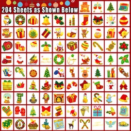 Leesgel Christmas Stocking Fillers, 204 Individual Sheets Metallic Glitter Tattoos for Kids Christmas Decorations, Christmas Stickers for Crafts Supplies Xmas Eve Box Party Games Toys