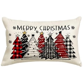 RABUSOFA Christmas Pillow Covers 12x20 Inch,Merry Christmas Decorations Throw Pillow Covers Tree Snowflake Xmas Lumbar Cushion Covers for Sofa Home Outdoor Couch Winter Decor Red White Black(16-R12)