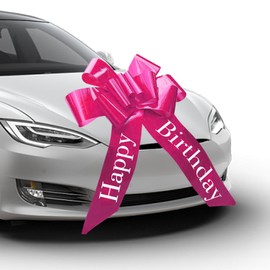 hurifeng Large Red Bow for Car, Gift Bow 23 Inches - Perfect Decoration for Birthday Gifts, Wedding, Car, Bike, and More - Reusable with Pull Cord (Pink)