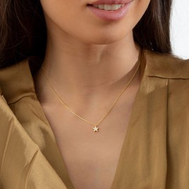 HANLI 14K Gold Plated Star CZ Necklace for Women - Simple and Elegant Gold Jewelry for Women