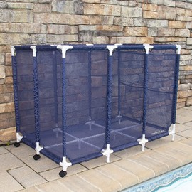 Modern Blue Pool Storage Bin - XX-Large | Nylon Mesh Basket Organizer For Your Goggles, Beach Balls, Floats, Swim Toys & Accessories | Air Dry Items Quickly & Easily Roll To Your Home Garage or Shed