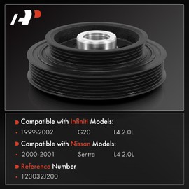 A-Premium Engine Harmonic Balancer Crankshaft Pulley - DOHC L4 2.0L - Compatible with Nissan Sentra 2000-2001 & Infiniti G20 1999-2002, Replace# 12303-2J200