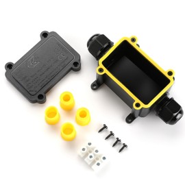 Tynoscco Waterproof IP68 External Junction Box,2-Way Outdoor Cable Connectors with 2 Cable M20 Gland Wire Connector Electrical Junction Box for 4-12 mm Diameter Cable, Black