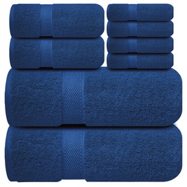 Infinitee Xclusives Luxury 100% Cotton Towel Set – 8 Piece Bathroom Towel Set (2 Bath Towels, 2 Hand Towels, 4 Washcloths) – Soft & Absorbent Towels for Bathroom (Tranquil Navy)