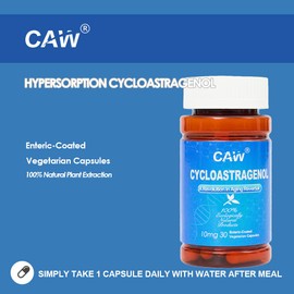 CAW Telomerase Activation Hypersorption Cycloastragenol | Telomere Lengthen DNA Repair | 10Mg 30Enteric-Coated Vegetarian Capsules 1 Bottle