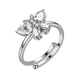 Butterfly Rings Women 925 Sterling Silver Animal Butterflies April Birthstone Diamond Band Adjustable Ring Crystal Wedding Birthday Jewelry DR0122W