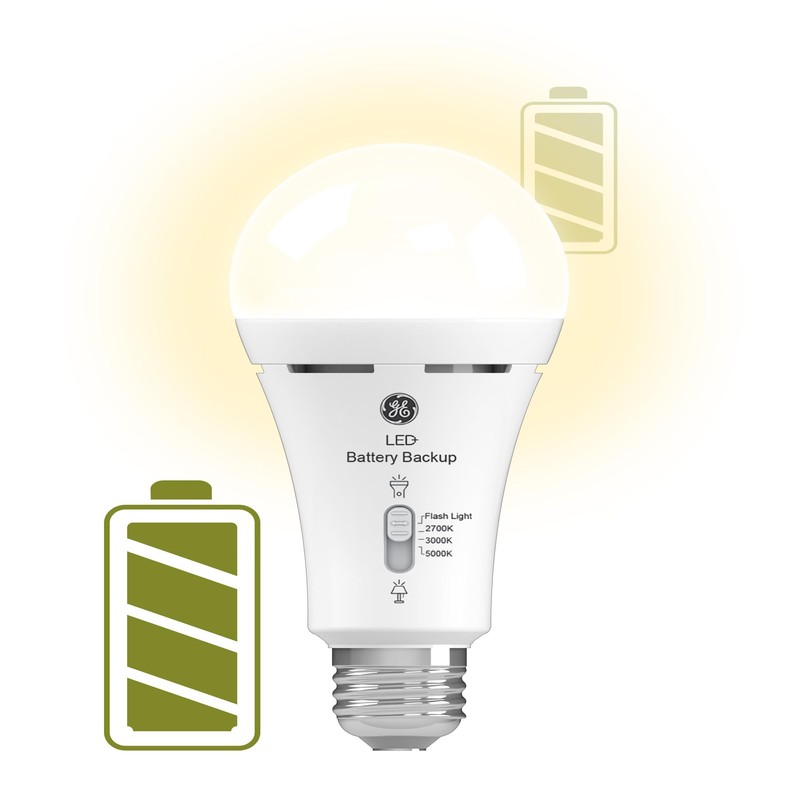 GE LED+ Backup Battery LED Light Bulbs, A21 Rechargeable Light