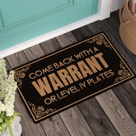 Come Back with Warrant Or Level Iv Plates 30"x17" Front Door Mat Rubber Mats for Outside, Indoor Doormats for Entryway Door Mats for Home Doormats for Entrance Way Door Mat Inside