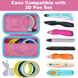 co2CREA Storage Organizer Case for 3D Printing Pen Set, Hard Case Compatible with SCRIB3D P1/Advanced, MYNT3D Super/Advanced, 3Doodler Start+/Flow/PRO and Filament Refill（Pink Case + White Zipper）