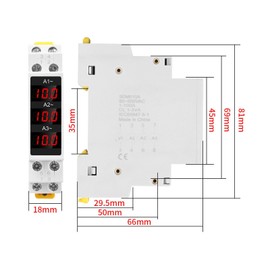 3 Phase Ammeter DIN Rail Current Meter Mini Modular Ammeter Gauge Indicator LED Digital Display Detector AC80‑500V 1‑100A