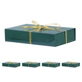 PACKGILO 5 Pack Green Gift Boxes with Lids Small 12 x 8 x 2.7 Inches Clothes Gift Boxes for Presents Shirt Gift Boxes with Ribbon Magnetic Gift Boxes Bulk Cute Box for Packaging (Glossy Surface)
