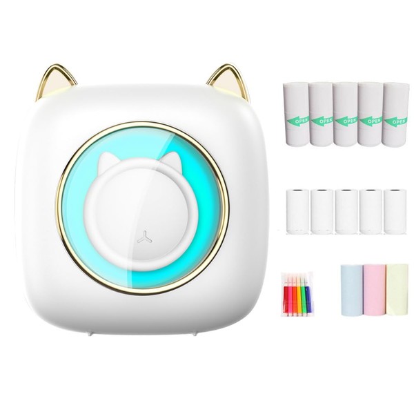 Mini Printer, Portable Mini Photo Printer with Seven Colours, LED,