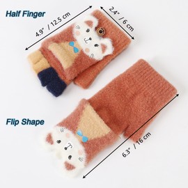 QKURT 3 Pairs Kids Fingerless Gloves Convertible Flip Top Gloves Knitted Half Finger Gloves Winter Warm Mittens Stretch Magic Gloves for Boy Girls 5-12 Years Old