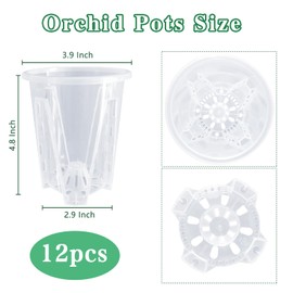 pavtner Orchid Pot 12 Pack 3.9 Inch, Orchid Pots with Holes, Plastic Clear Orchid Pot for Repotting, Flower Plant Pot Indoor Outdoor