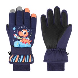 QKURT Kids Ski Gloves, Children's Winter Warm Snow Gloves Waterproof Thick Children's Gloves Toddler Windproof Mittens with Dinosaur Pattern for Boys Girls