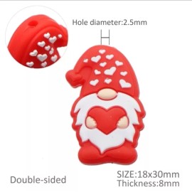 Crafty Mama Wholesale 1 pc. Silicone Focal Bead, Beadable accessories Garden Gnome Heart Valentine's
