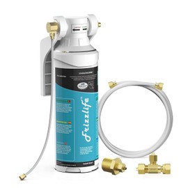 Frizzlife Inline Water Filter System for Fridge, Ice Maker, Under Sink, Certified 0.5 Micron Reduces Chlorine, Lead, Long Lasting, Compression Brass Fittings Fits for Copper Tubing, MS99