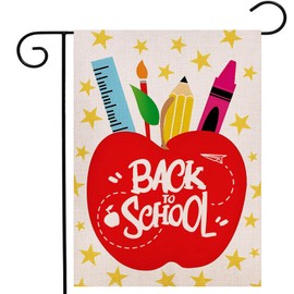 Back to School Apple Garden Flag 12.5x18 Inch Double Sided, First Day of School Yard Outdoor Decoration
