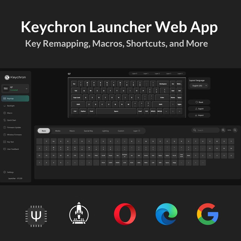 Keychron Q7 Wired Custom Mechanical Keyboard, 70% Layout QMK/VIA Programmable
