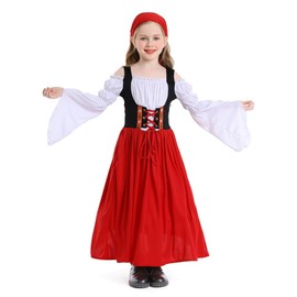Lito Angels Oktoberfest Bavarian Dirndl Costume German Dress Costume Fancy Dress with Headscarf for Children Girls Size 8-9 Years 134, Red