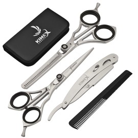 KIMEX LONDON Hairdressing Barber Hair Scissor set for Professional Hairdressers Barbers- Stainless Steel Hair Cutting Shears- Complete set of Scissor+ Thinning Scissor Razor+ Hair Combs+ Leather Cover