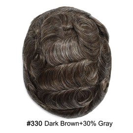 FNY HAIR Toupee for Men Super Thin Skin Mens Toupee Real Human Hair Systems Skin PU Mens Hairpiece Black Brown Blonde Gray Hair #330 3# DARK BROWN WITH 30% SYNTHETIC GREY 8X10-90% Light Density